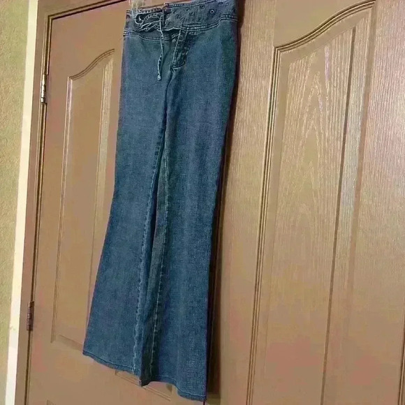 Rare Y2K lace-up jeans by Dumani stone washed junior size 7/8 flare jeans - Picture 3 of 10